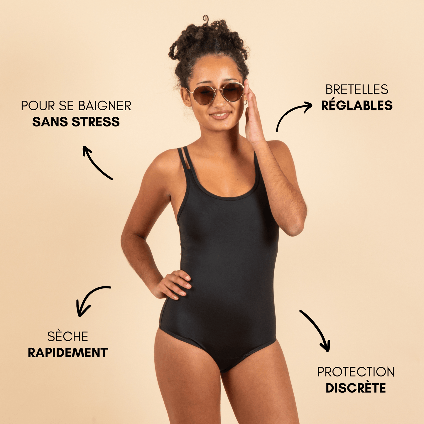 Maillot de bain menstruel ados Alizée (Bretelles Réglables)